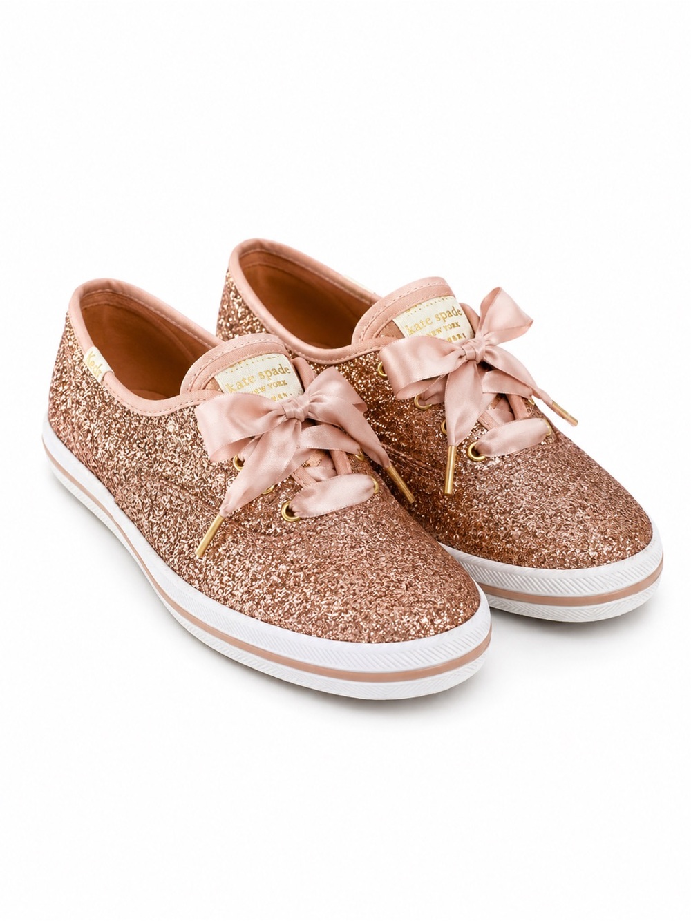 Kate Spade x Keds Rose Gold Glitter Ribbon Lace Sneakers Size 6
